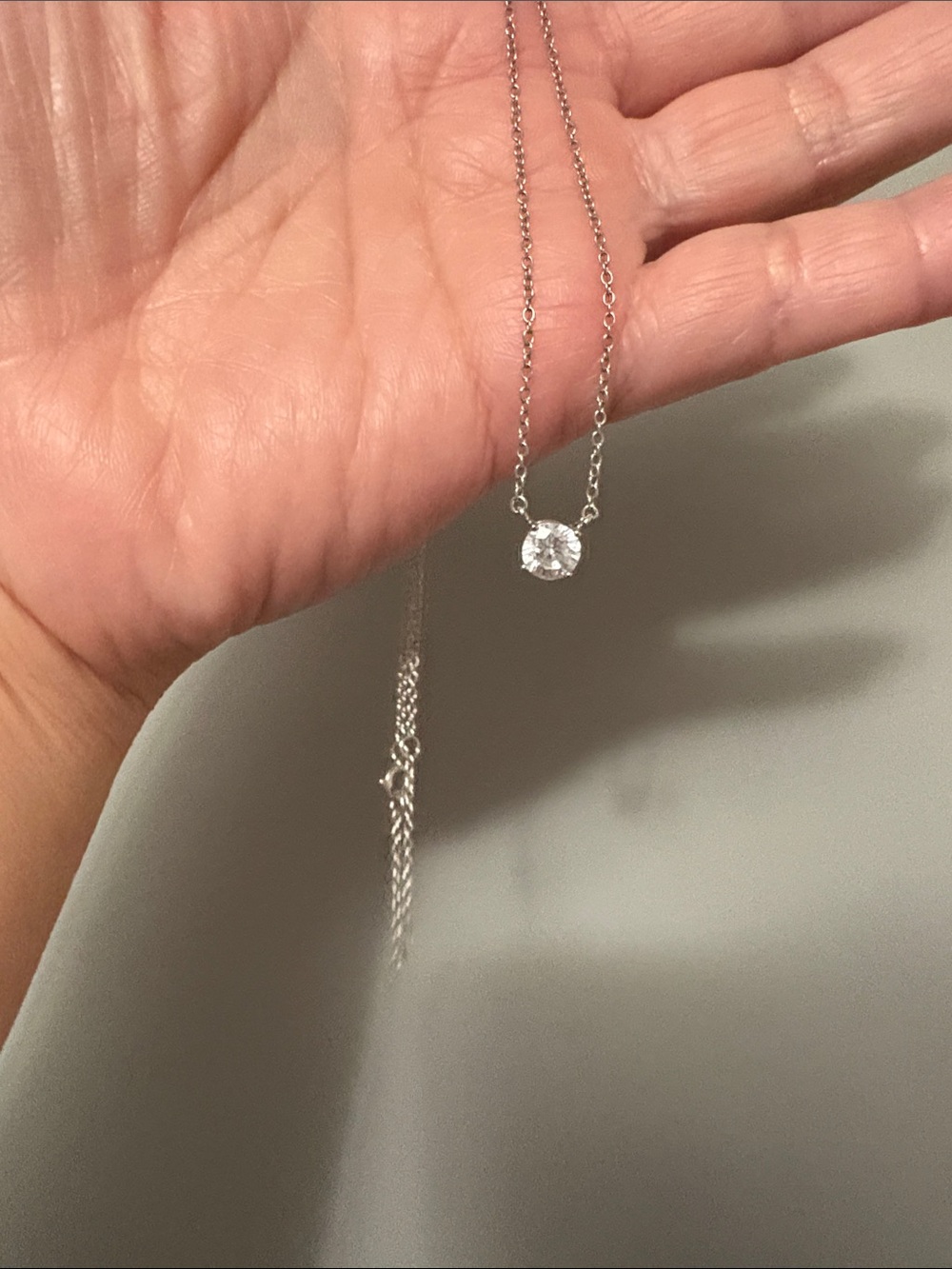 Sterling Silver Solitaire CZ Pendant Necklace - Silver